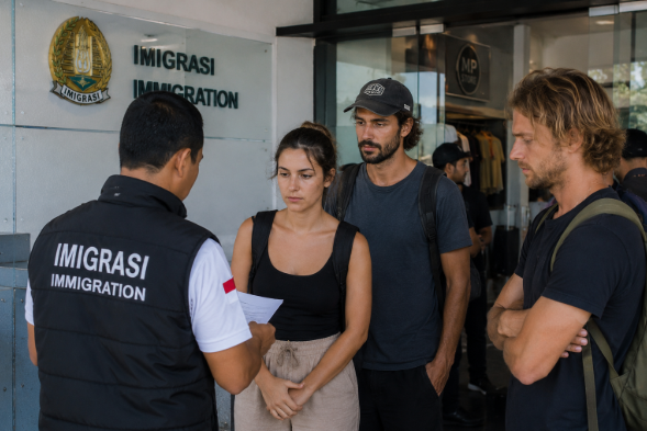 visa turis Bali dan petugas imigrasi memeriksa dokumen
