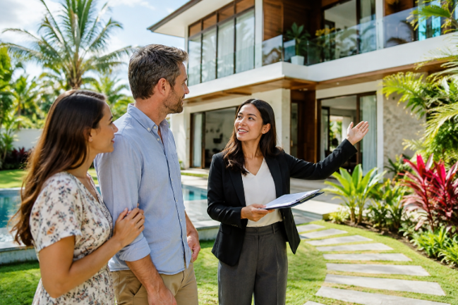 Kepemilikan properti asing di Indonesia dijelaskan kepada pasangan yang melihat vila di Bali