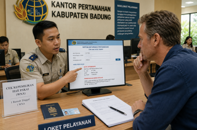 Petugas kantor pertanahan menunjukkan penolakan permohonan Hak Pakai