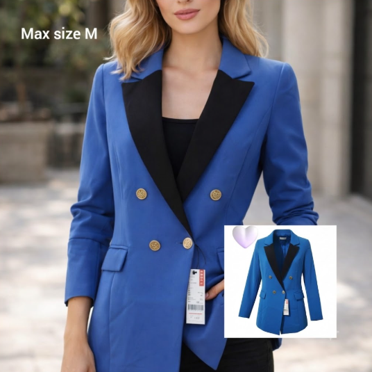 Royal Blue Contrast Lapel Tailored Blazer