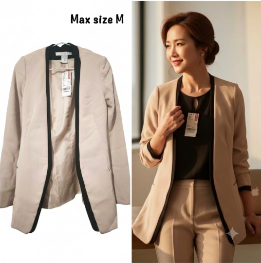 Contrast Trim Collarless Tailored Blazer